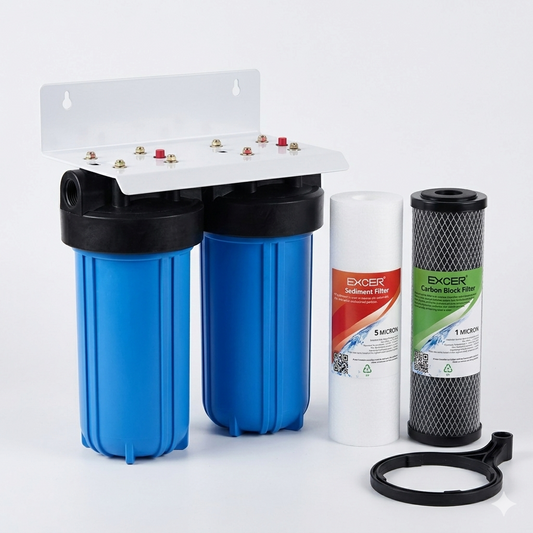 2-Stage Whole House Filtration System | 10" Big Blue Housing | High Flow Sediment & Carbon Filters 1" In/Out